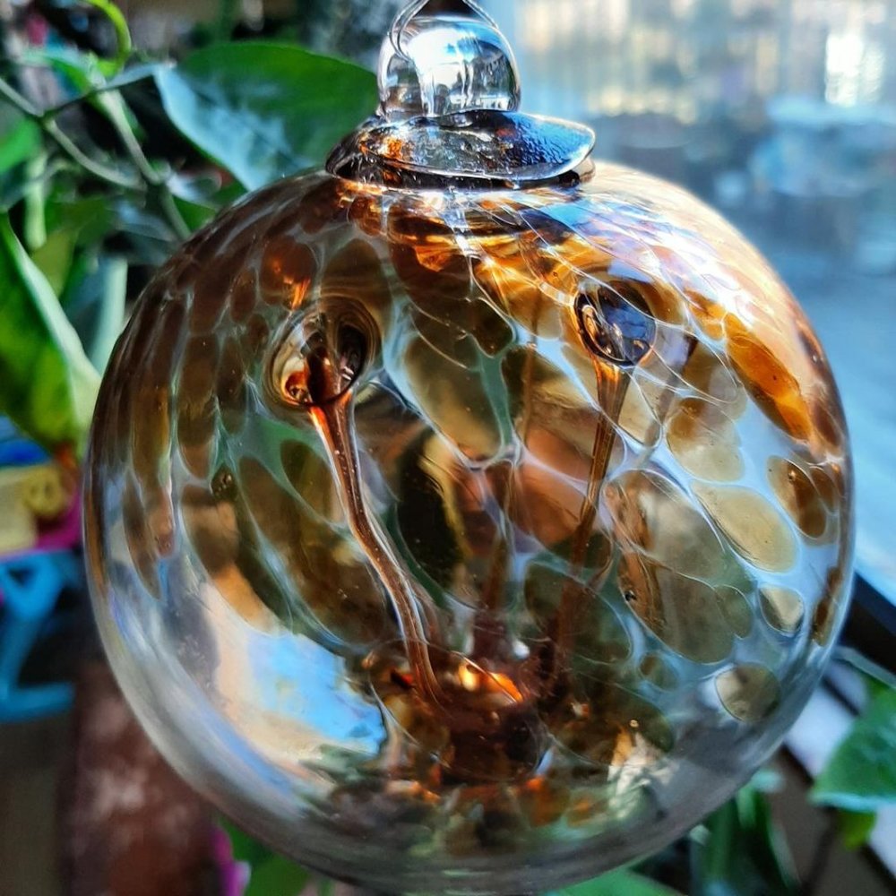 Hanging Glass Ball 4" Diameter Caramel Tree Witch Ball (1) 19HB2
